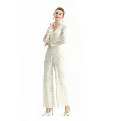JJparty-R172 Women all-over lace long sleeve party jumpsuit