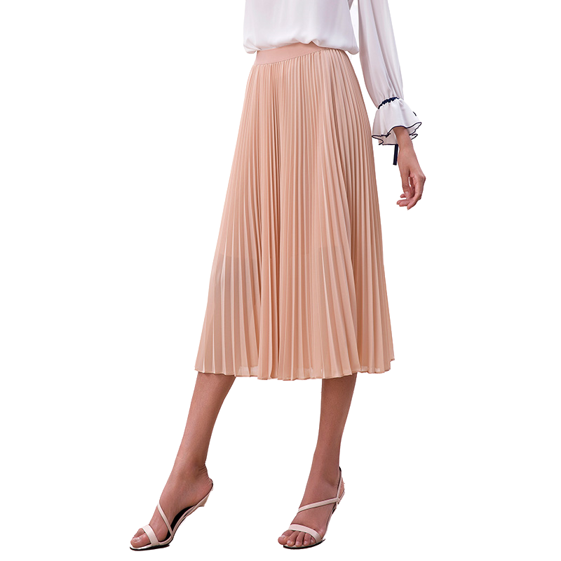 JJparty-S280L Women solid chiffon elasticated waist full circle sunburst pleated midi casual skirt